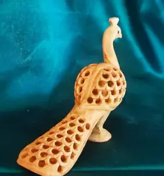 Buy Hand Crafted Decorative Peacock Glazed Wooden Idol Lucky Figurine Statue Murti • 18.35£