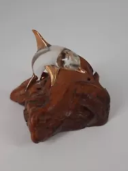 Buy Luxury Glass Baron Dolphin Figure 22k  Gold Trim Burl Wood Base Sculpture • 28.36£