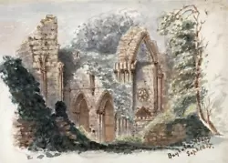 Buy Bayham Abbey - Antique Watercolour Painting - 19th Century - 1855 • 100£