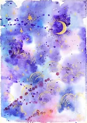 Buy Night Sky Watercolor Celestial Original Art Space Painting Stars Artwork 8x12'' • 23.15£