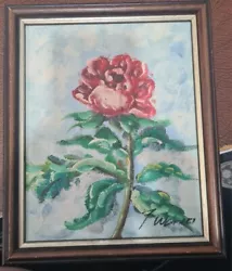 Buy Vintage Framed Floral Oil Painting Red Flower Still Life Sky Signed 30 X 25cm • 35£