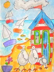 Buy ACEO Original Watercolour Painting - Our Day Out -  By Polly • 6£