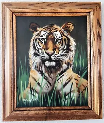 Buy Vintage Tiger Oil Painting Wood Signed Mid Century Modern Artwork • 62.02£