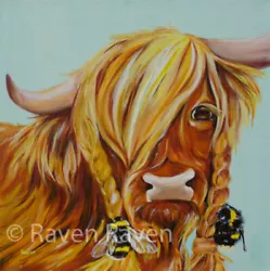 Buy Artist Studio Clearance Original Oil Painting  Bee, Coo, Highland Cow, 40x40cm • 150£
