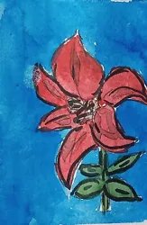 Buy ACEO Original Watercolor Naive/Outsider Art Painting Whimsical Red Flower • 5.76£