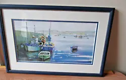 Buy FRAMED ORIGINAL WATERCOLOUR PAINTING SIGNED BY ARTIST Of BOATS IN THE HARBOUR • 25£