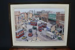 Buy London Tram Painting Original Watercolour Stan Hider Vauxhall Cross 1938 • 375£