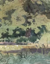 Buy Cedric J. Kennedy (1898-1968) Watercolour Painting Pool With Lillies & Oak Tree • 100£