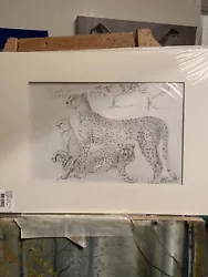 Buy Original Drawing Cheetah Family Artist David Tarrant In A Mount • 160£
