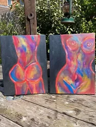 Buy Set Of 2, Quirky Rainbow Nude Women Paintings • 30£