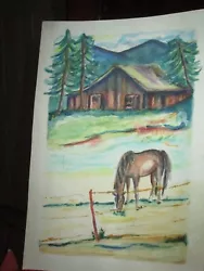Buy Original Watercolor-Horse, Barn, Blue Ridge Mountains, 7 1/2  X 11  • 24.81£