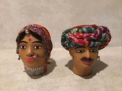 Buy 2 PCS Of  Detailed Clay Sculpture India's MAN &FEMALE HEAD FACE 4.5  Tall  • 41.34£