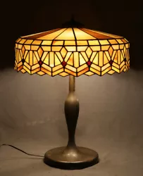 Buy Lamb Brothers Geometric Art Deco Antique Table Lamp Leaded Glass W Brass Base  • 6,324.86£