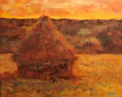 Buy ORIGINAL LEON GOODMAN   Haystack  Claude Monet Rendition Autumn OIL PAINTING • 1,250£