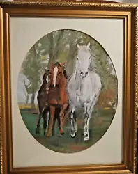Buy Vintage Pastel Painting Horses Signed Derek Davies Framed On Glass • 35£