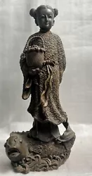 Buy Lost Wax Cast Bronze Statue Of A Young Japanses Maiden Standing On A Fish Base • 851.56£