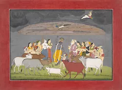 Buy India Rajput Painting Reproduction: Krishna Lifts A Mountain - Fine Art Print  • 14.17£