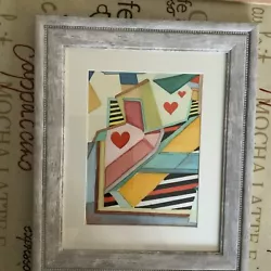 Buy Small Abstract Painting With Hearts Watercolour Art Original Framed 32x26 Cm • 12£