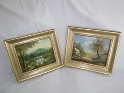 Buy A PAIR OF SMALL VINTAGE LANDSCAPE OIL PAINTINGS, IN GOLD GILT FRAMES. 13.5 Wide • 16£