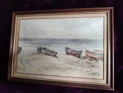 Buy Signed Original Framed & Glazed L M Maris Watercolour Boats At Beach, Milngavie • 9.99£