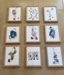 Buy Set X9 Original Watercolour Collage Paintings Signed Turco 2011 In Reverse Frame • 140£