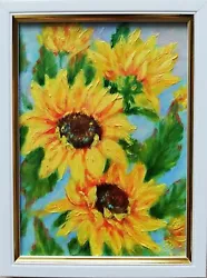 Buy Original Oil Painting Sunflowers-Floral Impressionism Smal Artwork Framed • 61.01£