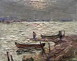 Buy Oil Painting Boat Dock Kalenyuk O Original Framed Wall Hanging Home NKalen462AAA • 286.54£