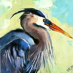 Buy Original Oil Painting Bird Blue Heron Portrait Impressionism MADE TO ORDER • 37.36£