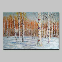 Buy Mintura Handpainted Snow Birch Forest Oil Painting On Canvas Home Decor Wall Art • 43,038£