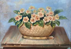 Buy Antique Vintage Original Miniature Old Oil Painting -Still Life, Flower Basket • 165.77£