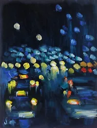 Buy Night City Oil Painting New York Skyline City Original Wall Art Manhattan City • 30.59£