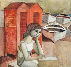 Buy Lucio Ranucci, Girl Waiting At Boat Docks, Oil On Canvas • 4,246.89£