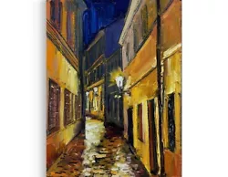 Buy Night Prague City Original Oil Painting Modern Wall Art Black Canvas 16 X12 • 181.55£