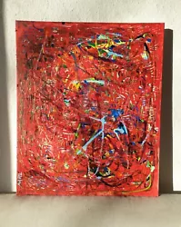 Buy ORIGINAL Acrylic Picture Painting Red Colors Abstraction 50×60 Colorfully Signed  • 214.12£