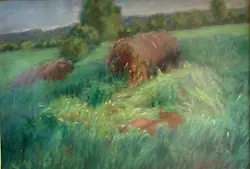 Buy Lois Foley Pastel Of Hay Bales In Summer Vermont Listed Nice • 226.79£