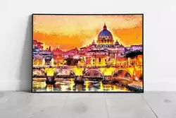 Buy Illuminated St Peter's Basilica Rome Vatican City Painting Wall Art Print On • 6.43£