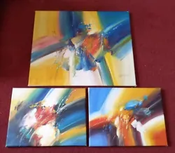 Buy 3 Abstact Paintings Oil On Canvas Signed WILKINSON Unframed • 100£