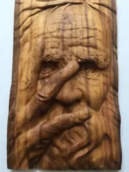 Buy Old Man Spirit Face Wood Carved Sculpture Figurine Wall Decor Hanging Art • 32.76£