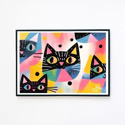 Buy Funny Cats Abstract Painting Illustration 7x5 Home Decor Retro Wall Art Print  • 3.95£