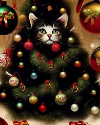 Buy Cute Louis Wain Pet Cat Christmas Tree Ornaments Painting Canvas Fine Art Print • 11.84£
