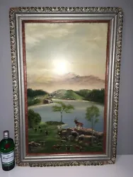 Buy Large Oil Painting On Board By M Taylor Of Cow Deer Highlands Mountain Big • 295£
