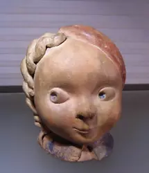 Buy Vintage Girl's Head Art Sculpture Clay Hand Made Oddity • 83.01£