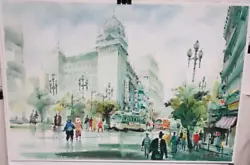 Buy Sun Ying People Cable Car & Bus Street Scene Original Watercolor Painting • 944.98£