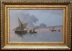 Buy Agostino Fossati 1870 Spezia Italian Art Oil Painting Marine Boats Evening Glow  • 15,000£