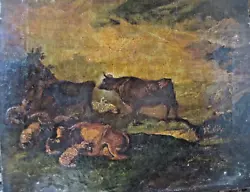Buy 2 Georgian Oil Paintings Cattle Gathered Watering 30 By 33 Cm • 65£