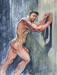 Buy Art Gay Erotic Watercolor  Bliss Taking Shower    15,75 * 11,8   In. I.Bubentcov • 378£