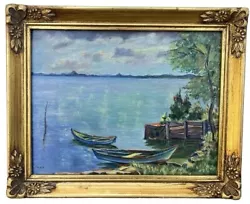 Buy Original Painting Sailboat Ocean Lake Boat Dock Abstract Art Signed Gold Framed • 53.75£