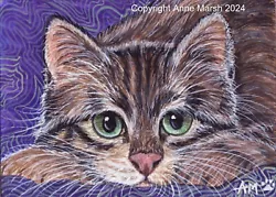Buy ACEO Original Tabby Kitten Cat Waiting For You Painting Anne Marsh Feline Art • 49.55£